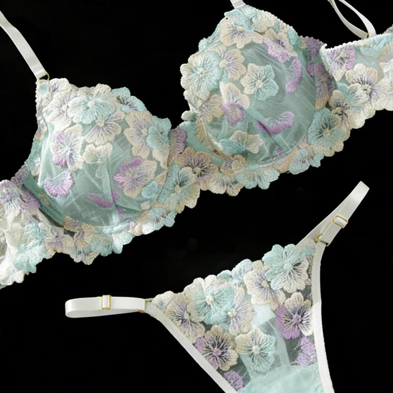 Lingerie Sexy Delicate Underwear Bra and Panties Lace Embroidery Set Fairy women Beautiful Brief Sets