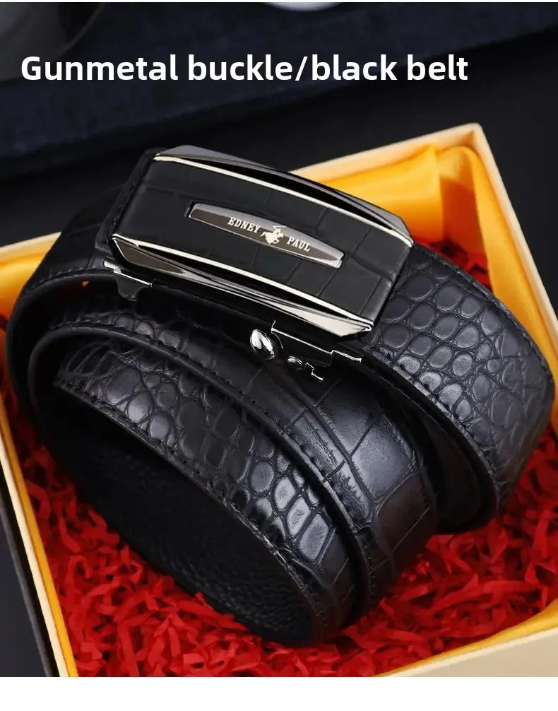 Genuine Leather Belt for Men Automatic Buckle Crocodile Pattern Calfskin Business Fashion Mid-aged And Young Waist Belt