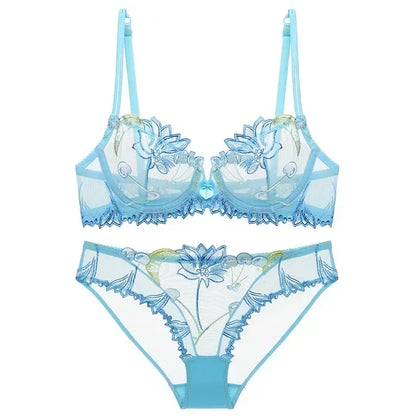 Sexy Pure Desire Lace Bra Set Women French Small Chest Gathering Ultra Thin Underwear Female Romantic Embroidery Intimates Suit