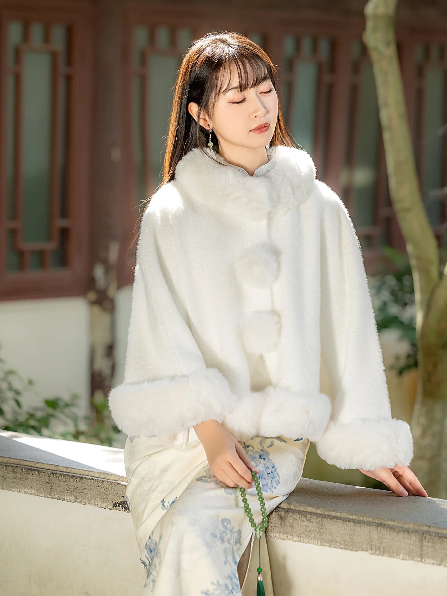 Winter Thiened Fce Lined Young Sle Improved  Chinese Cerc Blue Floral Print Daily Wear Warm Long Sve Dr