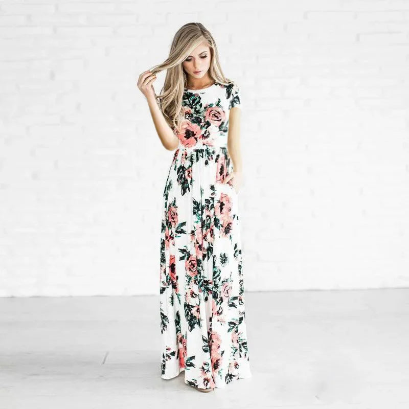Women Summer Floral Print Maxi  2025 Loose White Boho Beach Dress Women Vintage Evening Party Long Dress Vestidos Female Robe