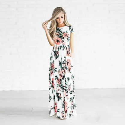 Women Summer Floral Print Maxi  2025 Loose White Boho Beach Dress Women Vintage Evening Party Long Dress Vestidos Female Robe