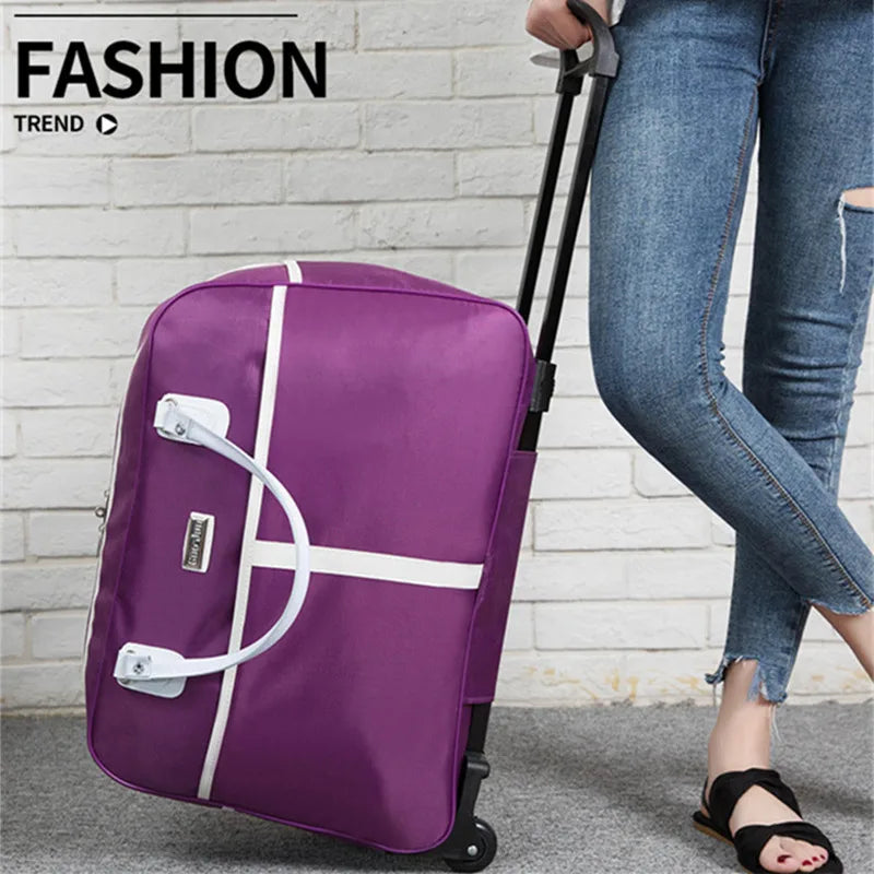 Large Capaci Travel Bag Women's Lightweight Pull Bag Portable ort Trip Hand Lage Bag with Wheels Faionable Ox Cloth