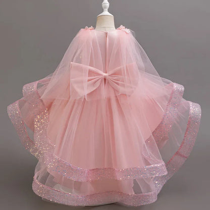 New girl party dress elegant flower girl trailing dress sequined chiffon Easter girls' clothing 3-10 years old holiday dress