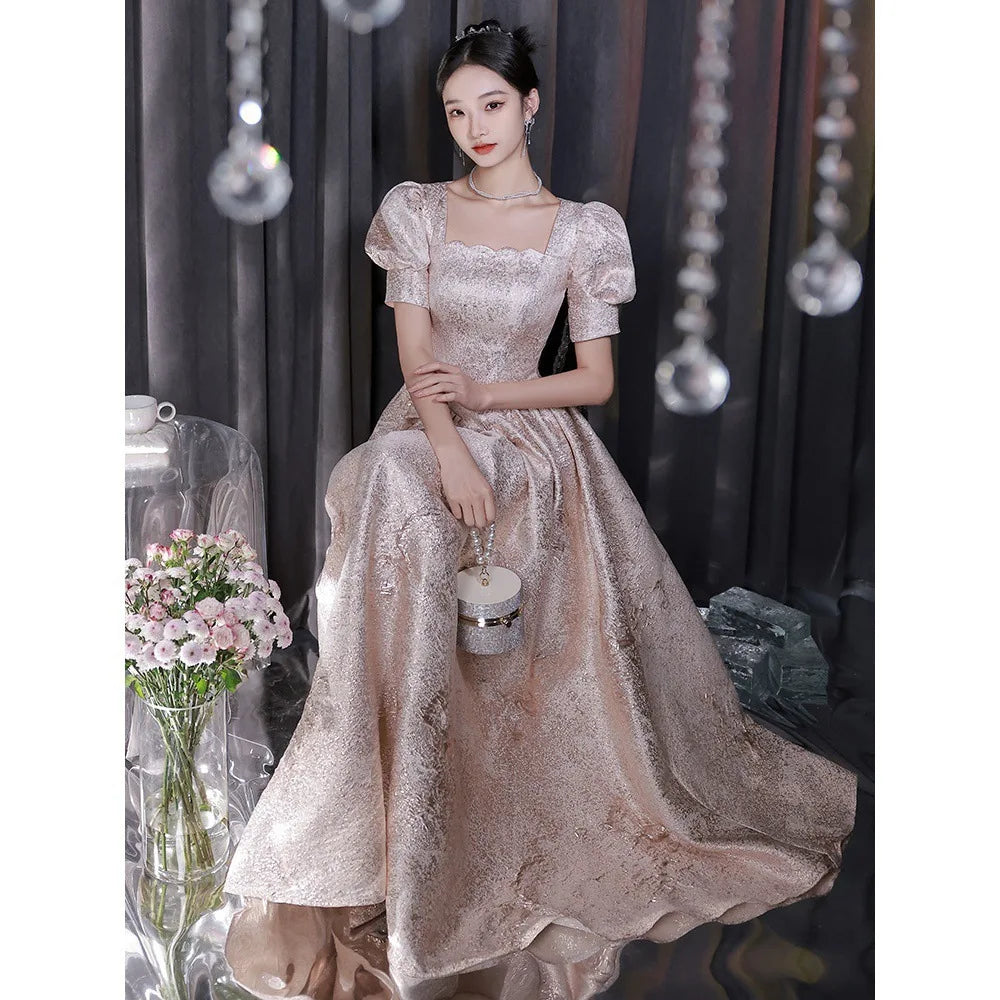 Champagne Color Evening Gown Women's Ele Long Dr mid Waist A-Line Skirt One oulder Sle Luxury Sensation Par Dr