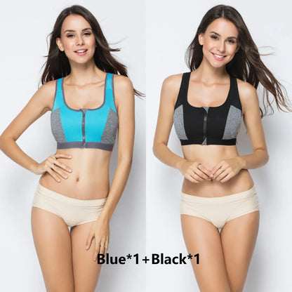 High Impact Sports Bras For Women Zipper Yoga Bras Shockproof Push Up Bra Sports Crop Top Underwear Fitness Gym Shirt Sportswear
