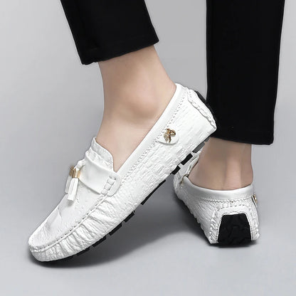 2025 New Style Handmade Tassel Loafers for Men, Breathable Trendy Light Luxury Crocodile Pattern Slip-On Casual Loafers, Unisex Driving Shoes
