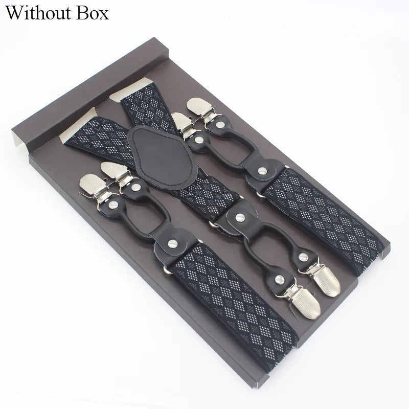 3.5*120cm Fashion 6 Clips Striped Braces Man Male Vintage Casual Leather Suspenders For Adult  Tirantes Trosers Strap Adjustable