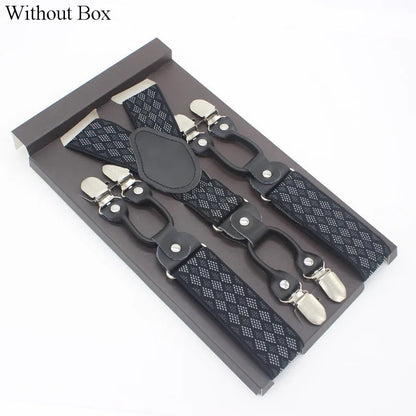 3.5*120cm Fashion 6 Clips Striped Braces Man Male Vintage Casual Leather Suspenders For Adult  Tirantes Trosers Strap Adjustable