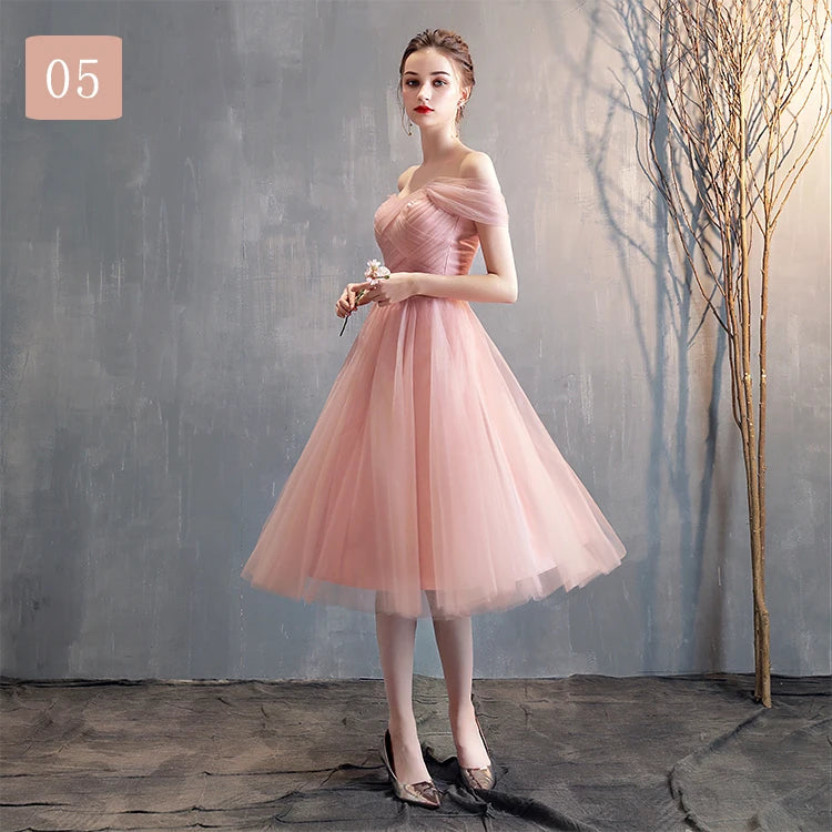 New pink sweat lady girl bridesmaid dress performance prom dress