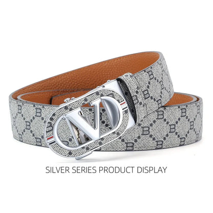 New Big "V" Automatic Buckle Men Belt, Fashionable Letter Buckle Waist Belt, Business Casual Leather Belt,Genuine Suit Belt