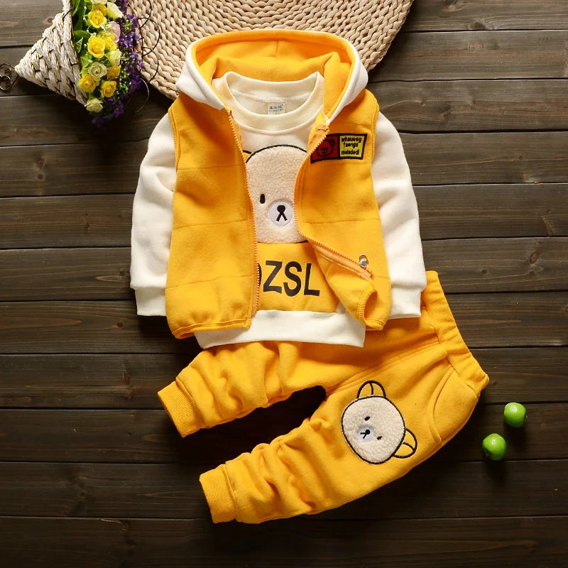 New Fleece Clothing Sets Spring Winter Boys Girls Plus Velvet Thick Warm Suits Baby Padded Homewear 3Pcs Children Outfits