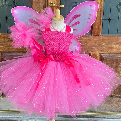 Girls butterfly fairy skirt candy color suspender skirt shiny tulle skirt elf party dress clothing