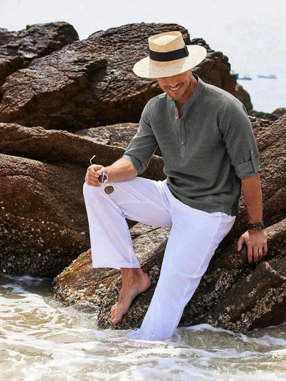 Men's Short Sleeve Henley Shirt, Striped Waffle Knit, Lightweight & Breathable for Summer Casual Wear