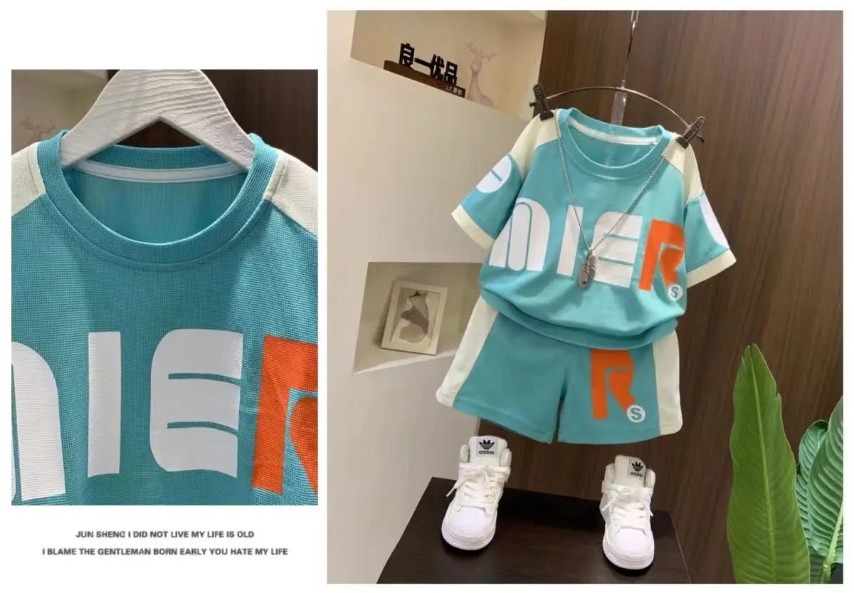 Boys Summer Clothing Children's Fashion Short sleeved Set New Korean Edition Fashionable Boys Summer Thin Casual Two Piece Set