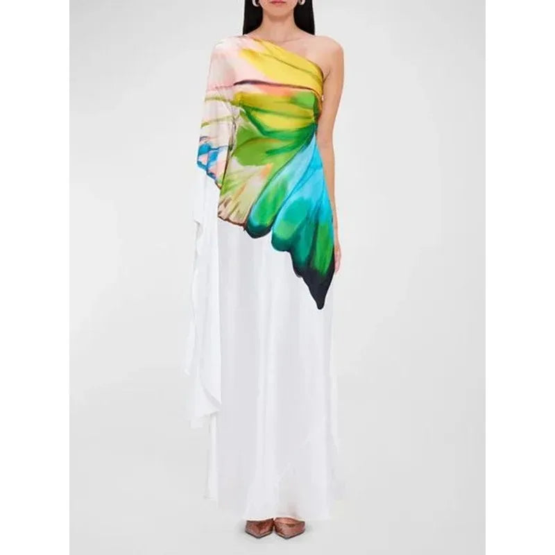 New Women's Elegant Ball Long Dress Summer Fashion Flower Print Loose Outing Vacation Casual Dress