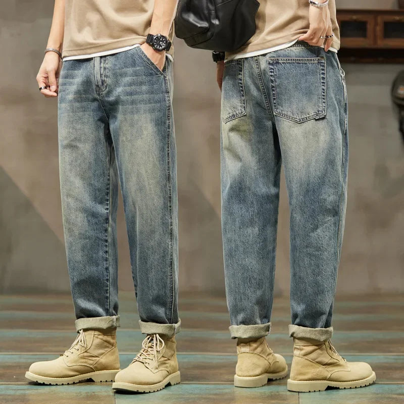 Men's Cotton Jeans Loose Harem Pants Fashion Baggy Casual Outdoor Work Denim Pants Brand Men's Clothing