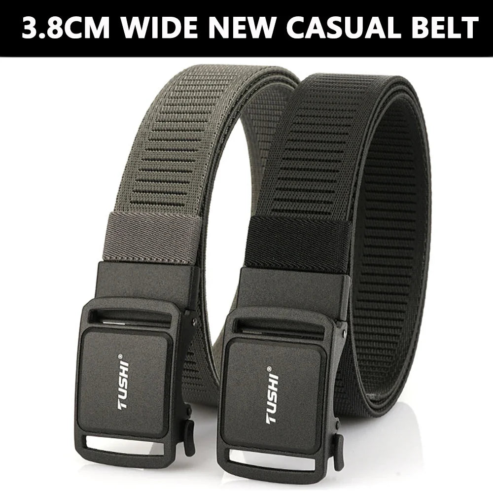TUSHI New 3.8cm Tactical Belt for Men 1200D Thick Nylon Casual Belt Alloy Automatic Buckle Tactical outdoor Elastic Belt Male