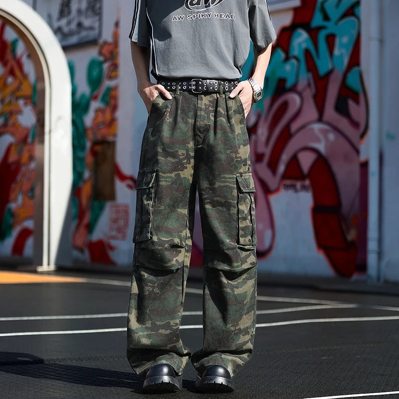 Cleanfit Camouflage Jeans Men's Retro American Workwear Loose Straight Casual Long Trousers Summer Trend Youth Active Sle