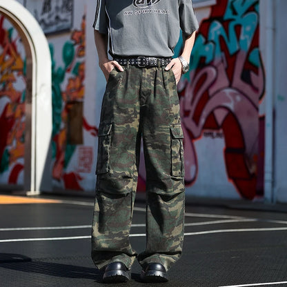 Cleanfit Camouflage Jeans Men's Retro American Workwear Loose Straight Casual Long Trousers Summer Trend Youth Active Sle