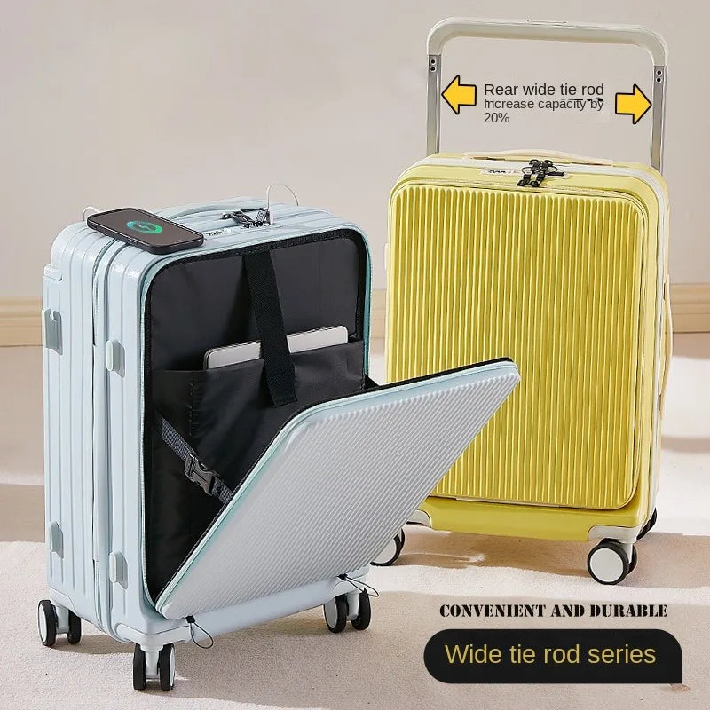 20"24"26 Inch Front Opening Travel Suitcase Luggage Laptop Boarding Case USB Charging Trolley Case with Wheels Carry on Luggage