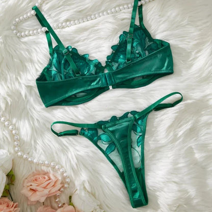 Sexy Lingerie Set Women Transparent Bralette Underwire 2 Piece Bra Floral Embroidery Push Up Bra Panty and Panty Set Underwear