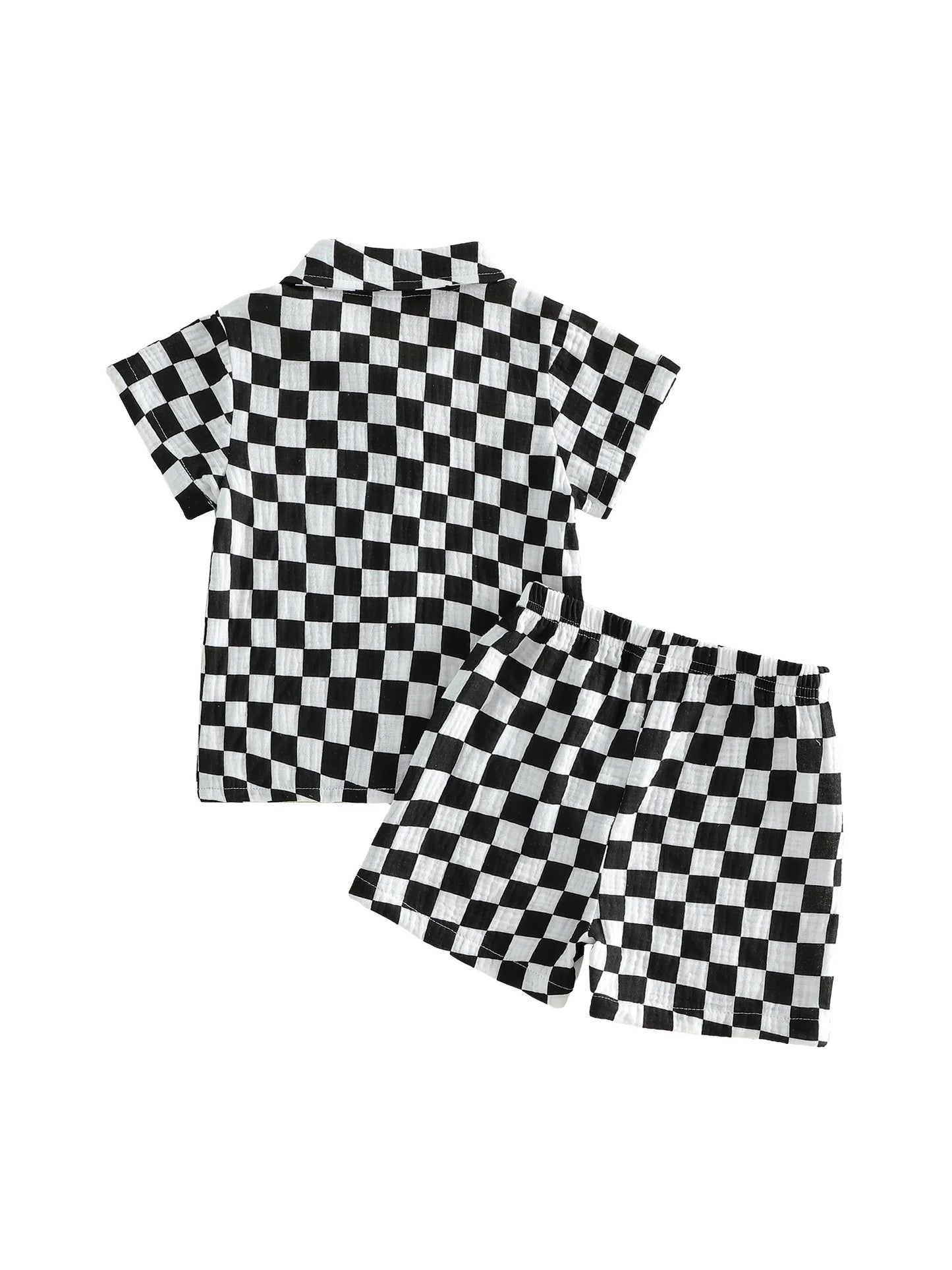 Toddler Baby Boys Summer Outfit Fashionable Plaid Short Sleeve Lapel Shirt with Shorts 2Pcs Set