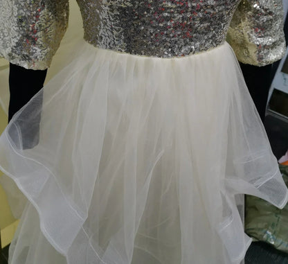 It's YiiYa Evening Dresses Gray Sequins Half Sleeve Tiered Hems Floor-length Fromal Plus size Party Gowns LX1398 robe de soiree