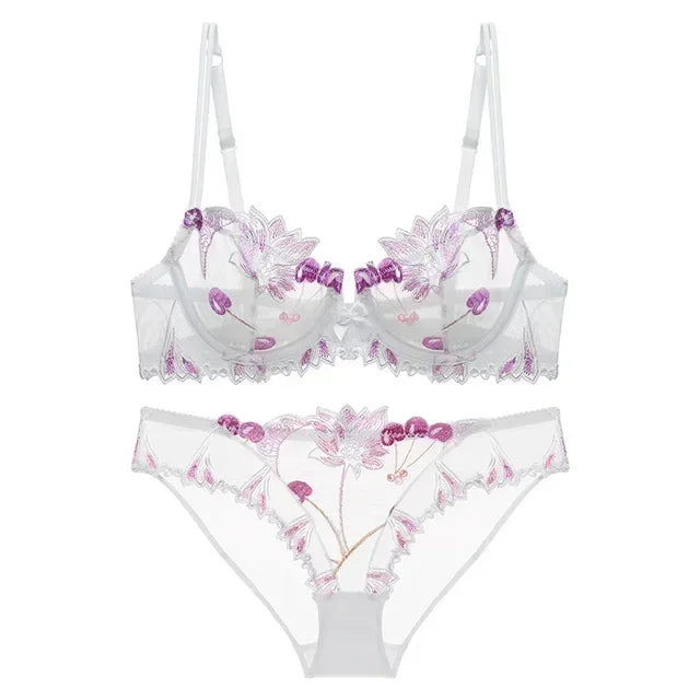 Sexy Pure Desire Lace Bra Set Women French Small Chest Gathering Ultra Thin Underwear Female Romantic Embroidery Intimates Suit