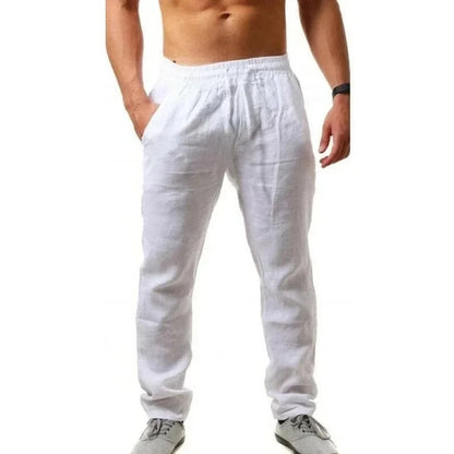 2025 New Straight Casual Cotton Linen Pants Men Wide Leg Lightweight Baggy Cotton Sweatpants Male Walking Jogger Trousers Work