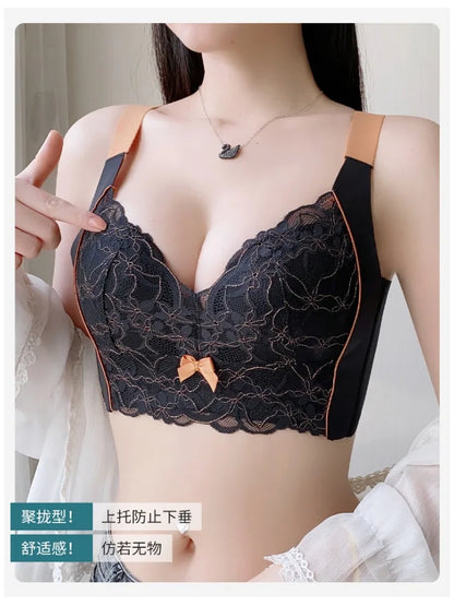 American Retro Push Up Bra Thin Thick Bottom Enhancer Latex Adjustable Straps, Sexy Non Magnetic Security Small Chest Lingerie