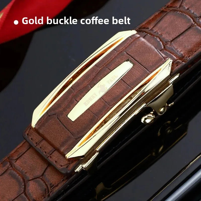 Genuine Leather Belt for Men Automatic Buckle Crocodile Pattern Calfskin Business Fashion Mid-aged And Young Waist Belt