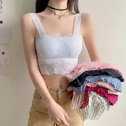 Anti Glare Woman Sexy Off Shoulder Bustier Tops Protecting Breasts Non-slip Underwear Bud Silk Sexy Summer Basic Shirts Girl