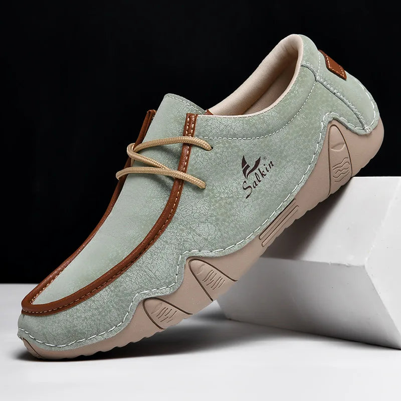 New Autumn Handmade Leather Casual Men Shoes Design Fashion Sneakers Man Loafers Breathable Low Top Flat Shoes Driving