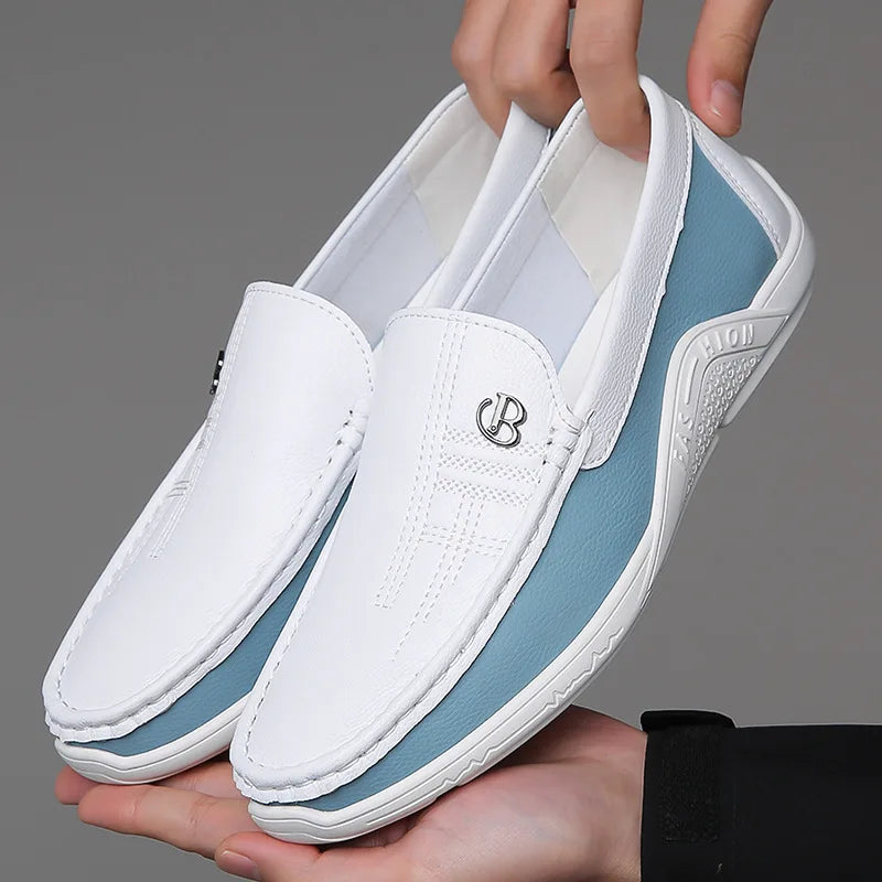 Men Cow Leather Casual Shoes Breathable White Sneakers Fashion Driving Walking Tennis Shoes for Male Flats Luxury Designer Shoes