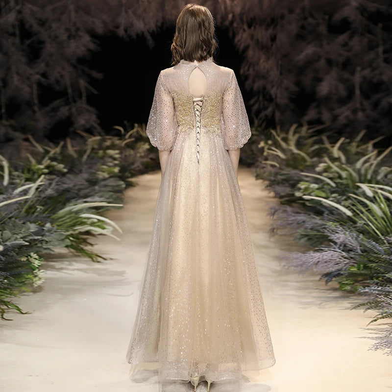 Champagne Color Evening Gown Women's 2026 New Banquet Host Luxury Small ence High-end Birthday Adult Ceremony Princ Skirt