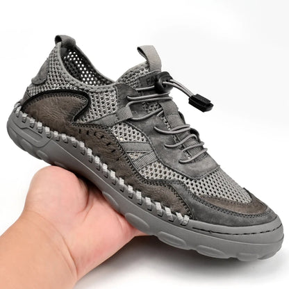 New Summer Genuine Leather Breathable Leather Sandals for Men, Mesh Sports Shoes, Non-Slip Mesh Shoes, Hiking Men's Casual Shoes