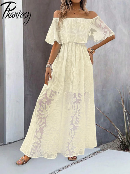 Elegant Women’s Dress 2026 Summer White Long Dress Women Cover-Ups Outfits Vestido Blanco Ibicenco Mujer Female Clothing