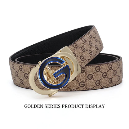 New Big "G" Automatic Buckle Men Belt, Fashionable Letter Buckle Waist Belt, Business Casual Leather Belt,Genuine Suit Belt