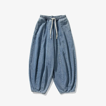 2025 New men's pants in plus size Japanese retro loose Haren straight leg pants Hong Kong style wide leg denim lantern pants