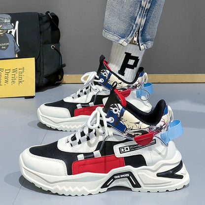Spring Men Chunky Sneakers Trendy Fashion High-top Round Head Shoes Height Increase Color Block Casual Shoes zapatos de hombre