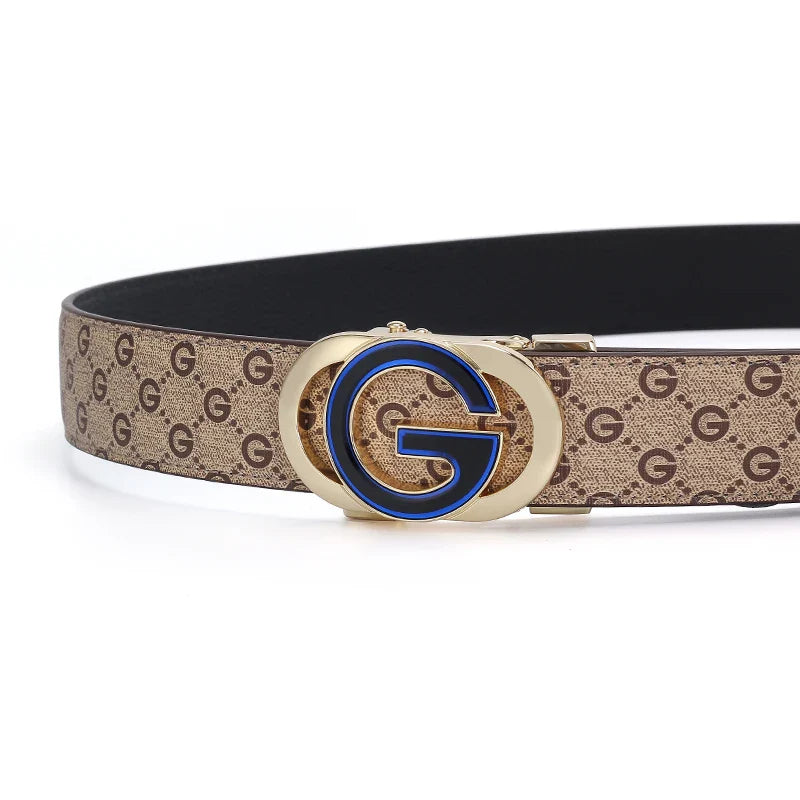 New Big "G" Automatic Buckle Men Belt, Fashionable Letter Buckle Waist Belt, Business Casual Leather Belt,Genuine Suit Belt