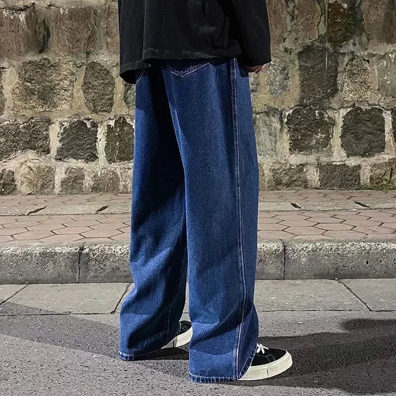 2025 New Streetwear Loose Jeans Men Korean Style Fashion Loose Straight Wide Leg Pants Men's Brand Clothing Black Light Blue 3XL