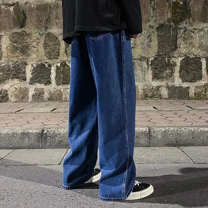 2025 New Streetwear Loose Jeans Men Korean Style Fashion Loose Straight Wide Leg Pants Men's Brand Clothing Black Light Blue 3XL