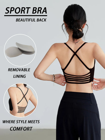 Thin Straps Sexy Racerback Sports Bra for Women - Yoga Running Fitness Gym Training Outdoor Top