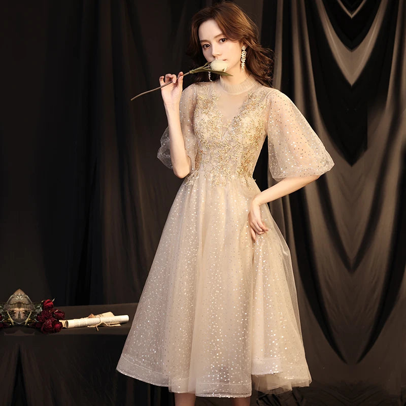 Champagne Color Evening Gown Women's 2026 New Banquet Host Luxury Small ence High-end Birthday Adult Ceremony Princ Skirt