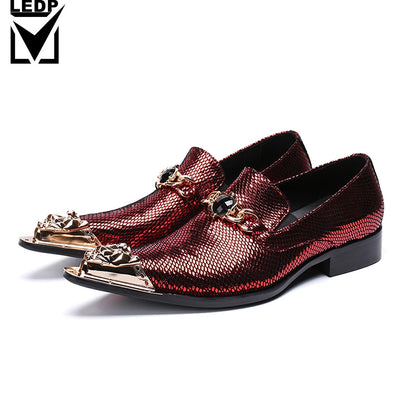 Iron Toe Shoes Men's Real Personality Custom Luxury Office Formal Wedding Original Design Retro Casual Leather Shoes