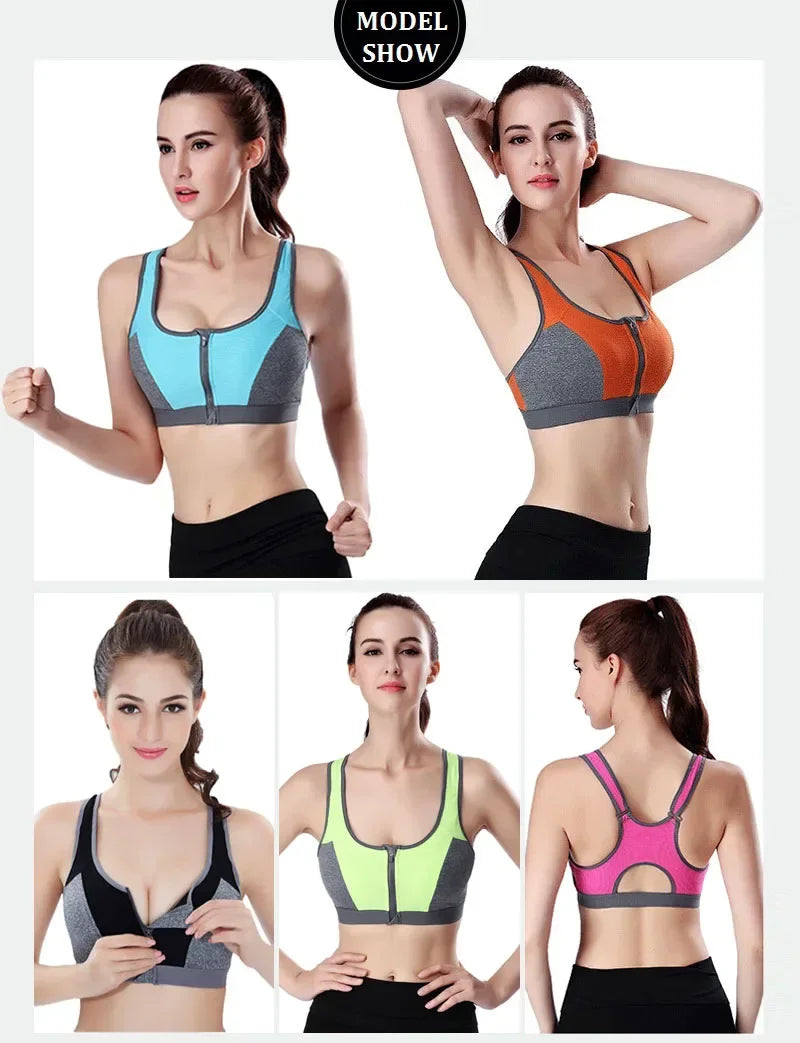 High Impact Sports Bras For Women Zipper Yoga Bras Shockproof Push Up Bra Sports Crop Top Underwear Fitness Gym Shirt Sportswear