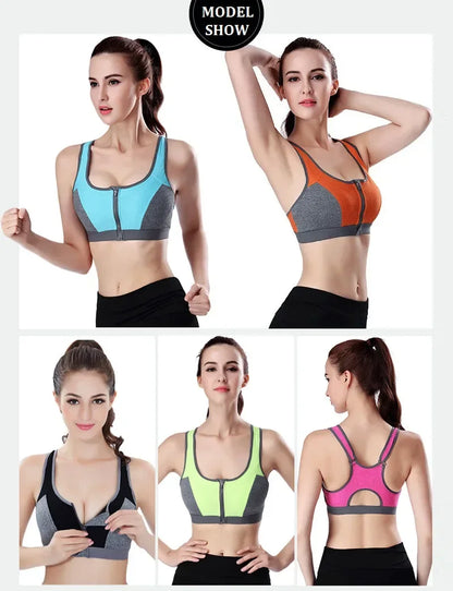 High Impact Sports Bras For Women Zipper Yoga Bras Shockproof Push Up Bra Sports Crop Top Underwear Fitness Gym Shirt Sportswear