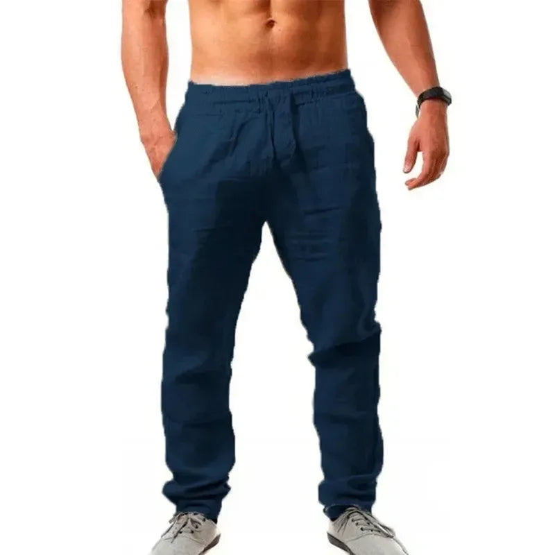 2025 New Straight Casual Cotton Linen Pants Men Wide Leg Lightweight Baggy Cotton Sweatpants Male Walking Jogger Trousers Work
